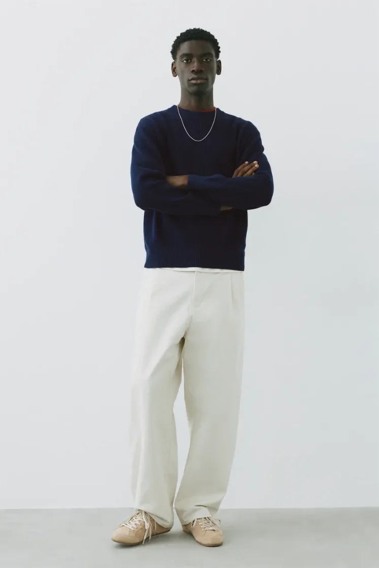 Pull&Bear Essential Cotton Crewneck Sweate — Navy