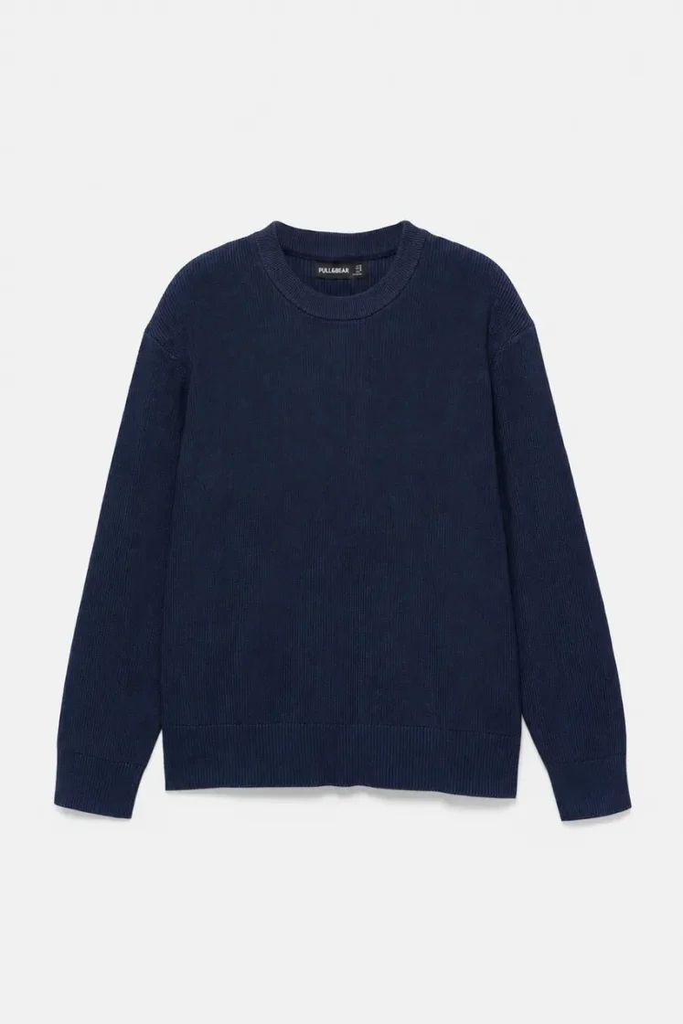 Pull&Bear Essential Cotton Crewneck Sweate — Navy