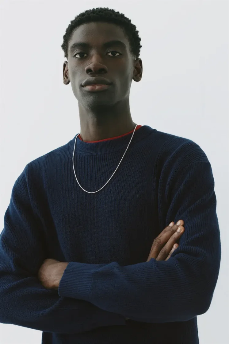 Pull&Bear Essential Cotton Crewneck Sweate — Navy