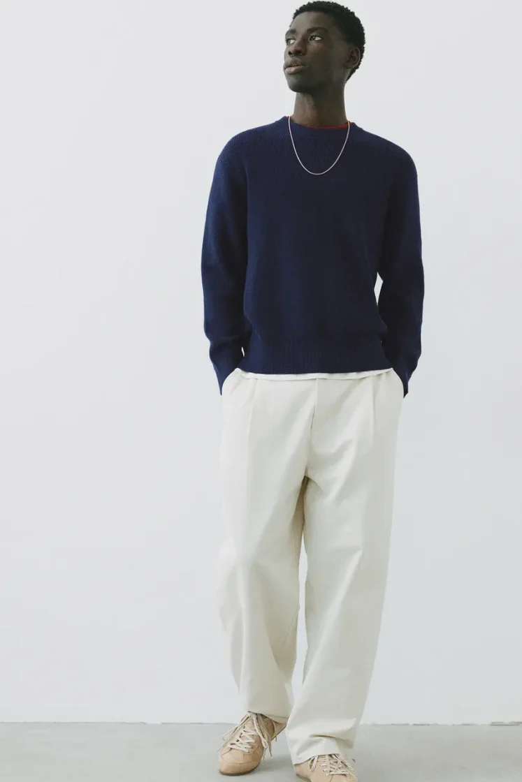 Pull&Bear Essential Cotton Crewneck Sweate — Navy