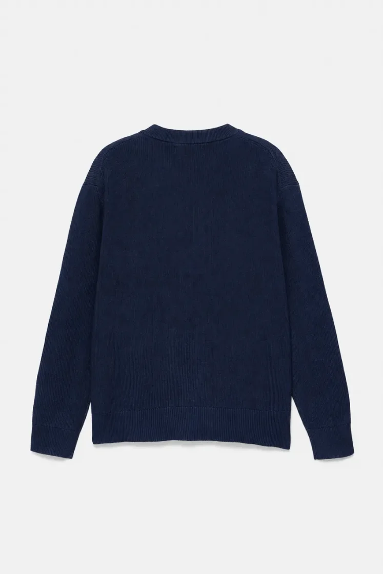 Pull&Bear Essential Cotton Crewneck Sweate — Navy