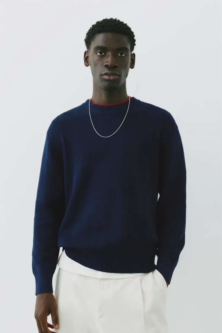 Pull&Bear Essential Cotton Crewneck Sweate — Navy