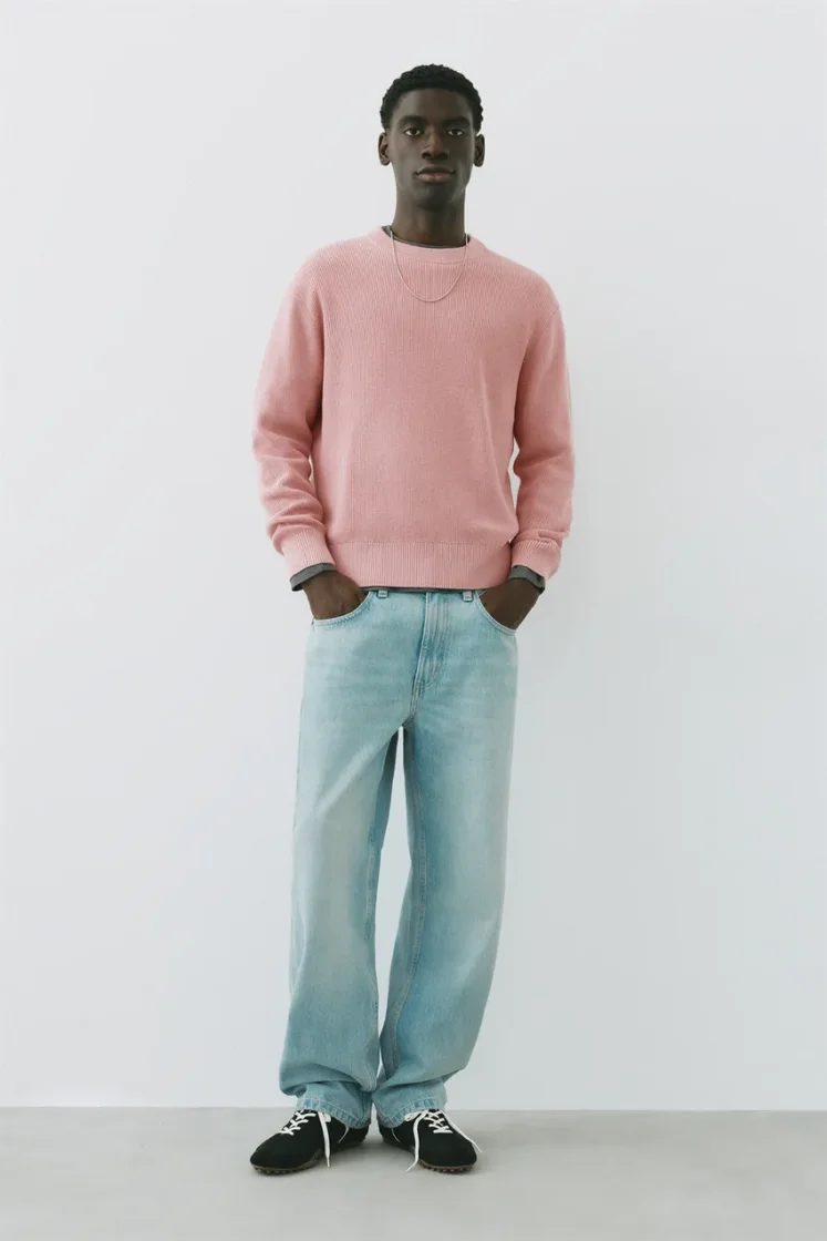 Pull&Bear Essential Cotton Crewneck Sweate — Rose