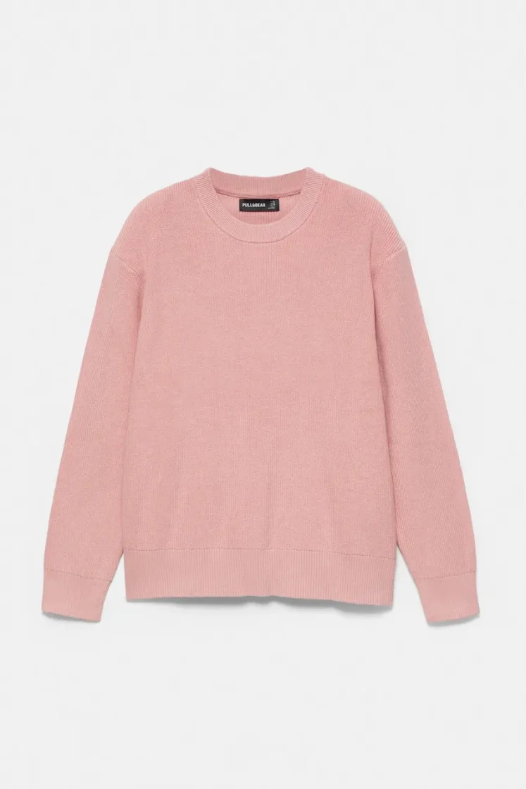 Pull&Bear Essential Cotton Crewneck Sweate — Rose