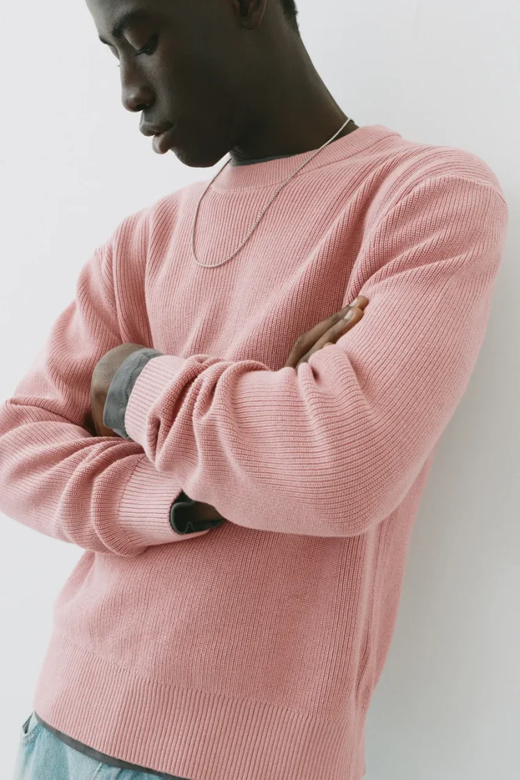 Pull&Bear Essential Cotton Crewneck Sweate — Rose
