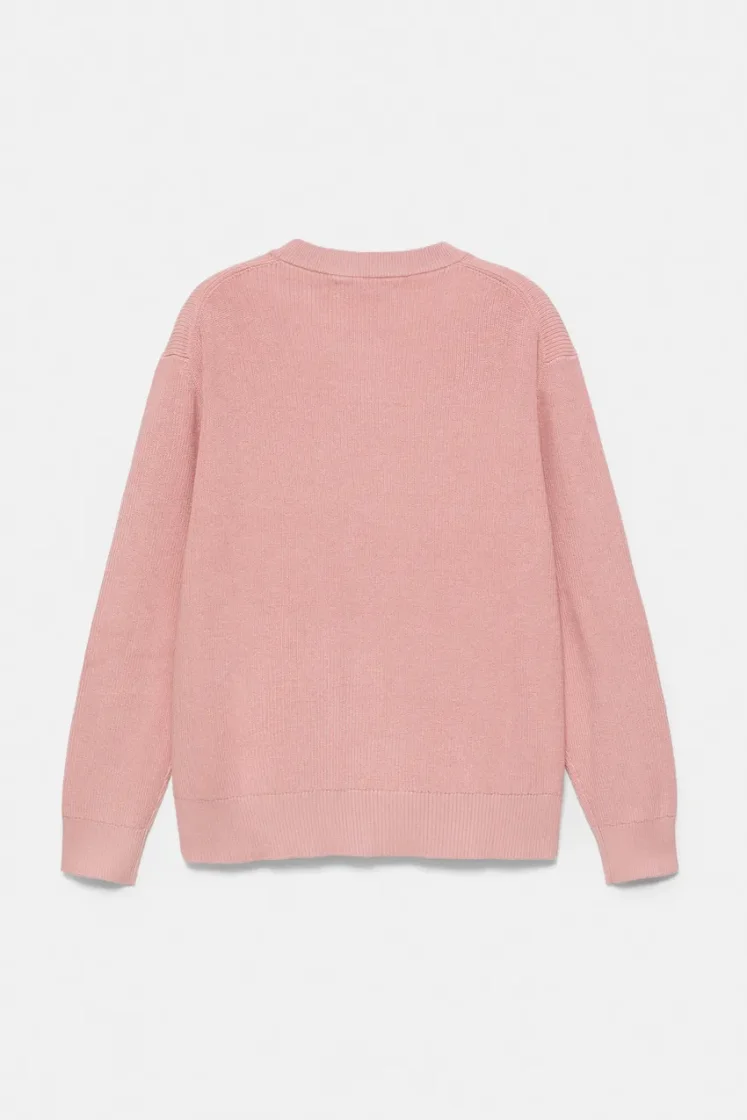 Pull&Bear Essential Cotton Crewneck Sweate — Rose