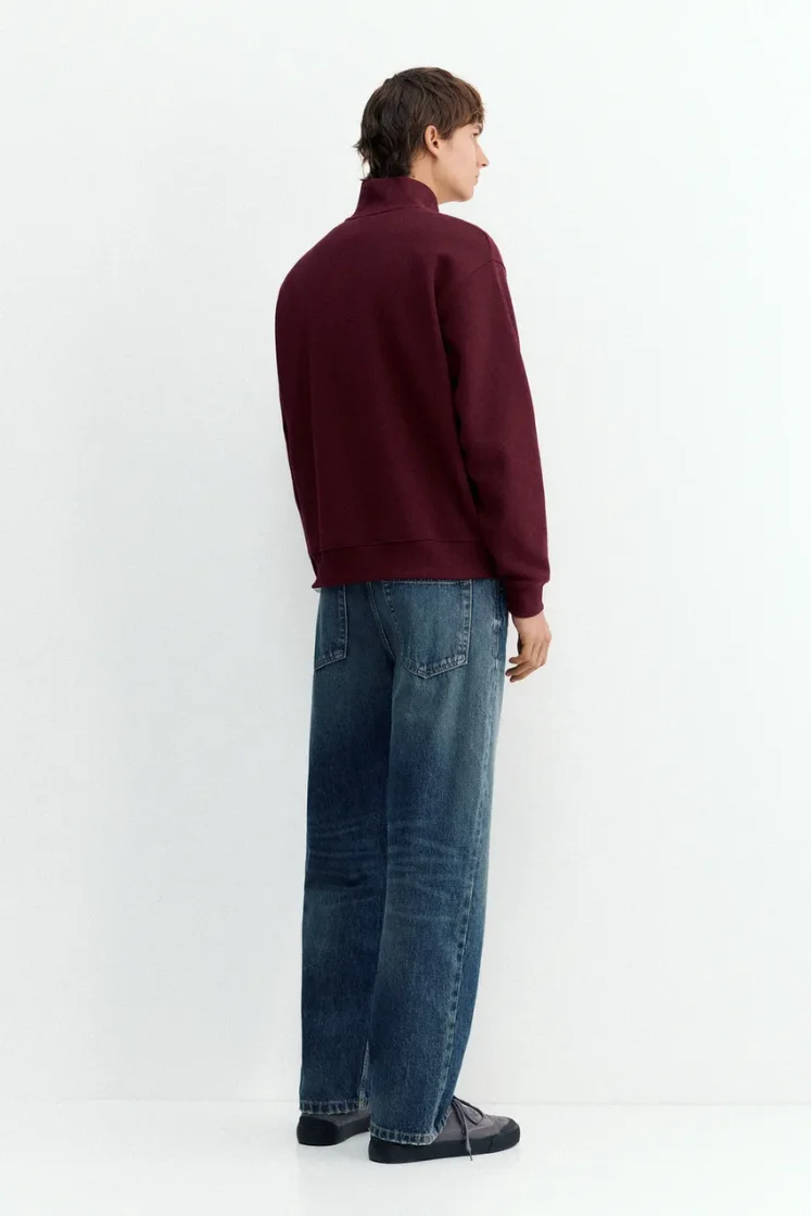 Pull&Bear Zip-Neck Long Sleeve Sweat — Bordeaux