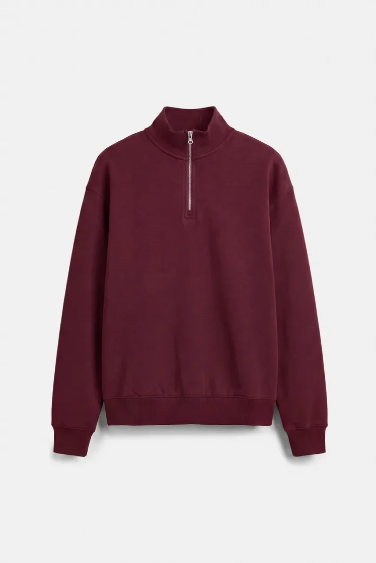 Pull&Bear Zip-Neck Long Sleeve Sweat — Bordeaux