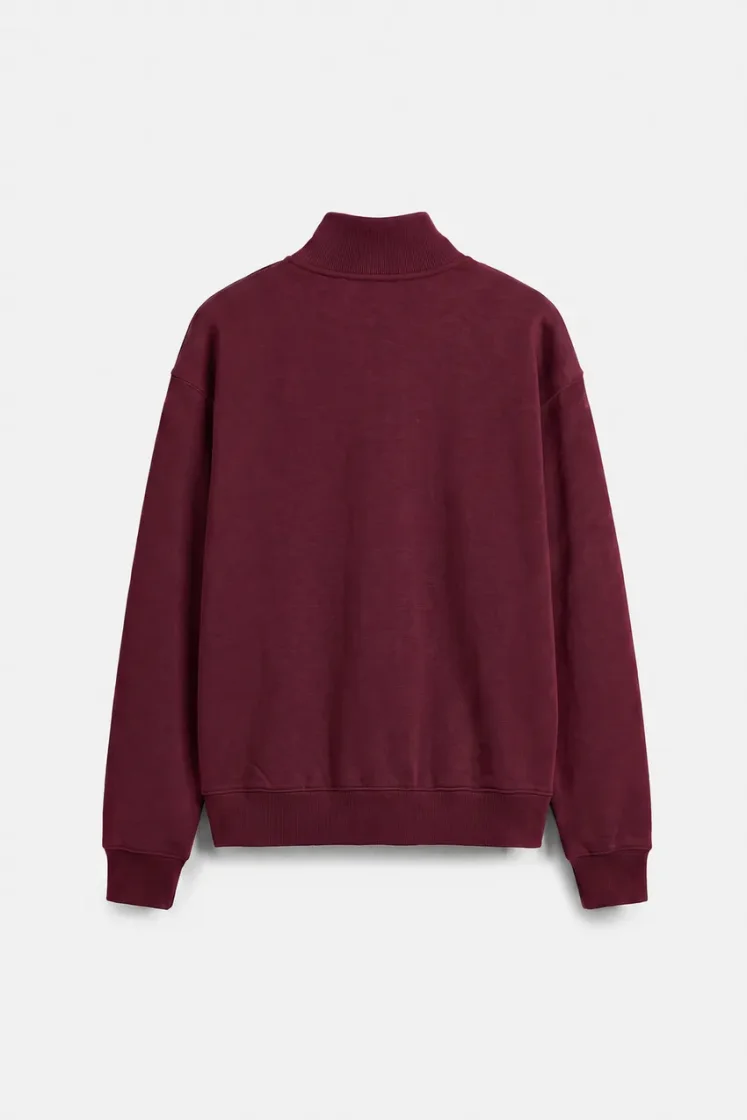 Pull&Bear Zip-Neck Long Sleeve Sweat — Bordeaux