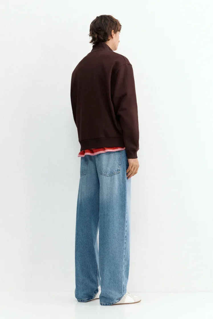 Pull&Bear Zip-Neck Long Sleeve Sweat — Brown