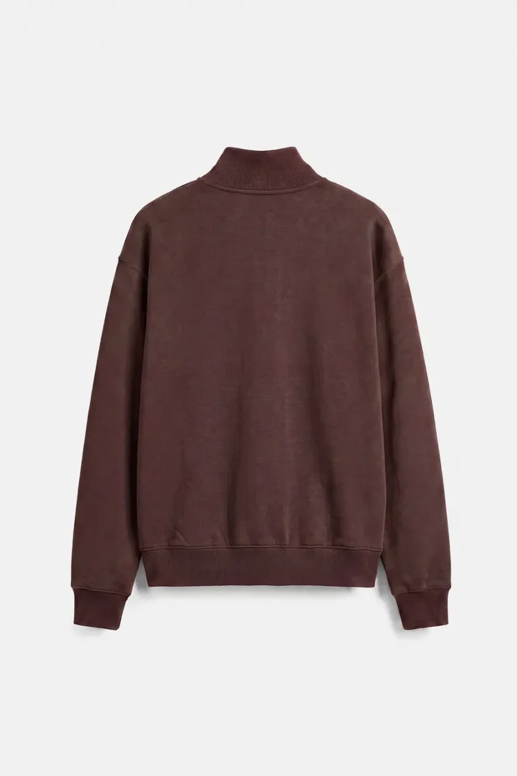 Pull&Bear Zip-Neck Long Sleeve Sweat — Brown