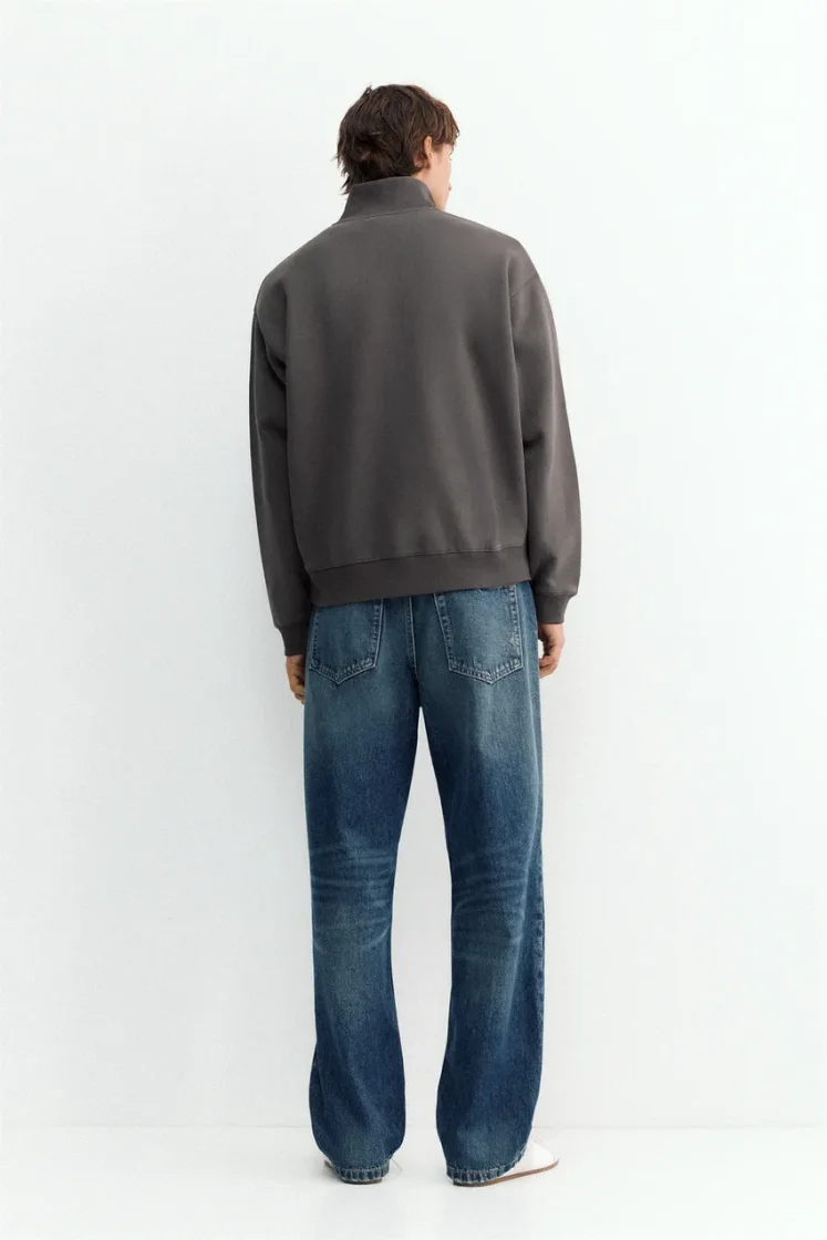 Pull&Bear Zip-Neck Long Sleeve Sweat — Charcoal