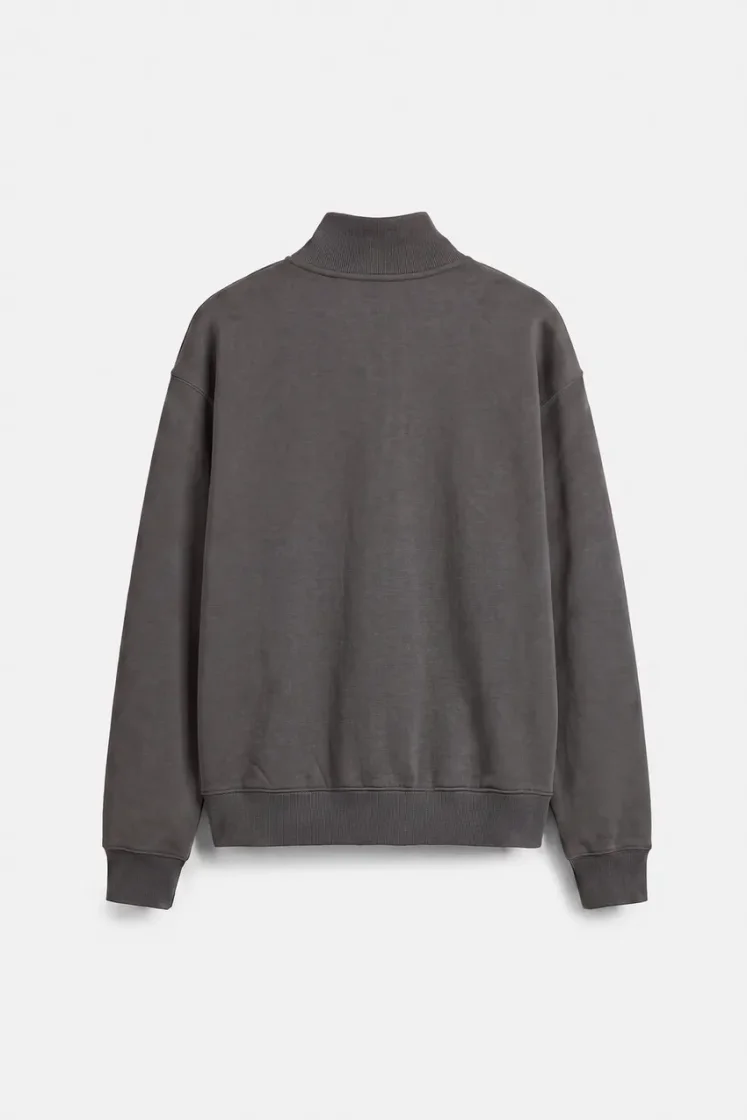 Pull&Bear Zip-Neck Long Sleeve Sweat — Charcoal