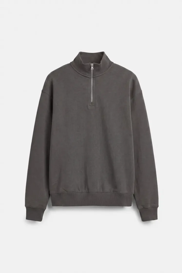 Pull&Bear Zip-Neck Long Sleeve Sweat — Charcoal