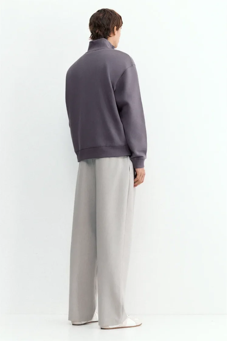 Pull&Bear Zip-Neck Long Sleeve Sweat — grey blue