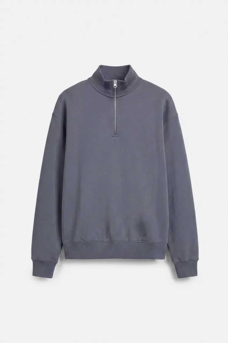 Pull&Bear Zip-Neck Long Sleeve Sweat — grey blue