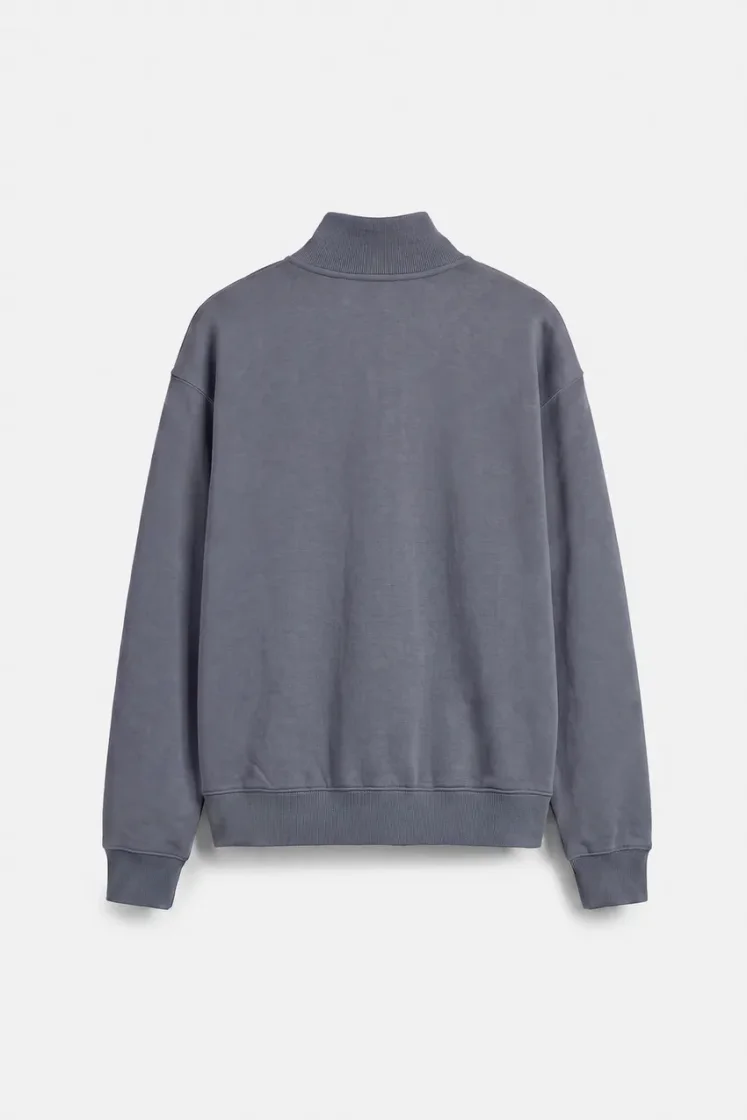 Pull&Bear Zip-Neck Long Sleeve Sweat — grey blue