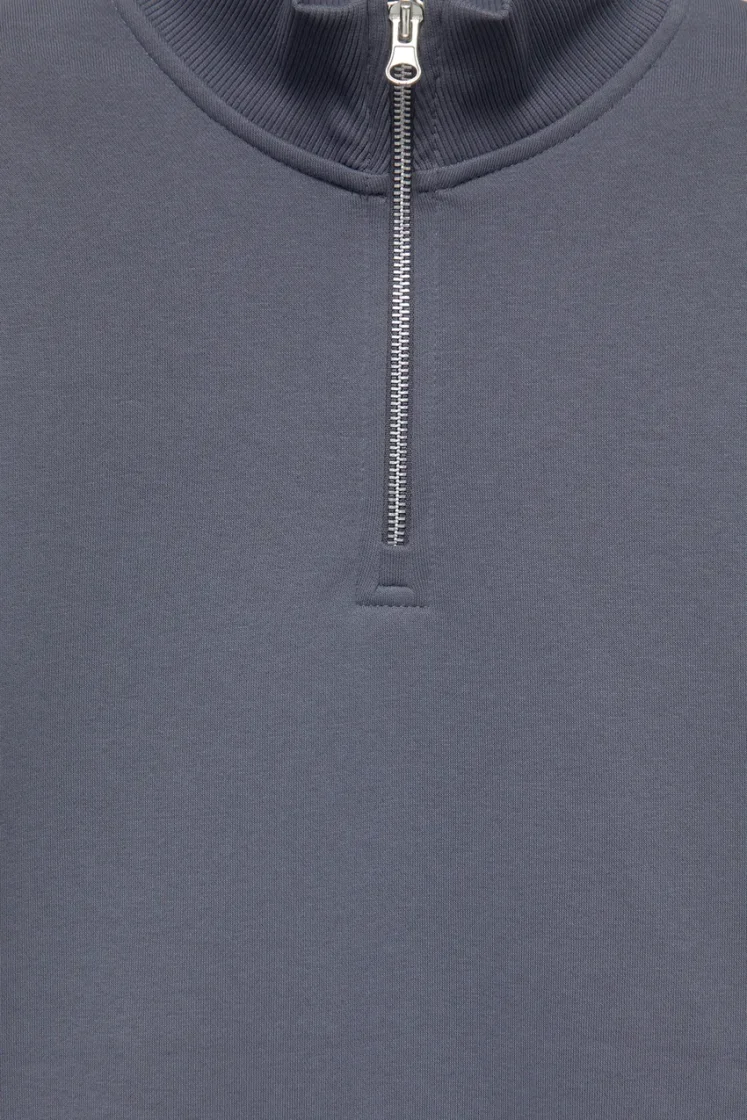 Pull&Bear Zip-Neck Long Sleeve Sweat — grey blue