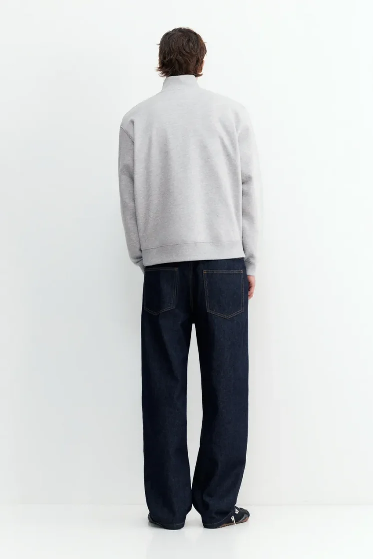 Pull&Bear Zip-Neck Long Sleeve Sweat — Light Grey