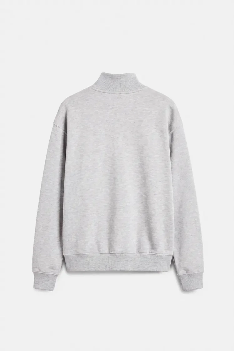 Pull&Bear Zip-Neck Long Sleeve Sweat — Light Grey
