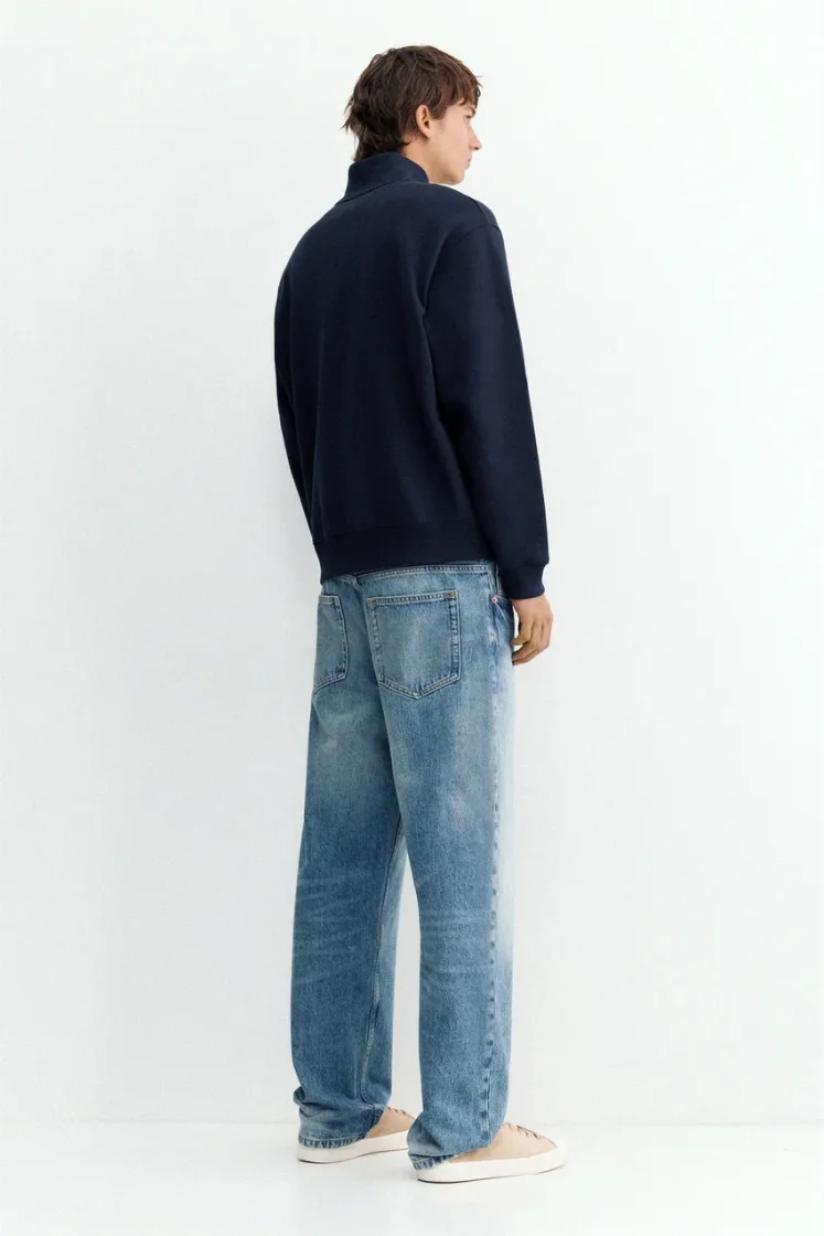 Pull&Bear Zip-Neck Long Sleeve Sweat — Navy