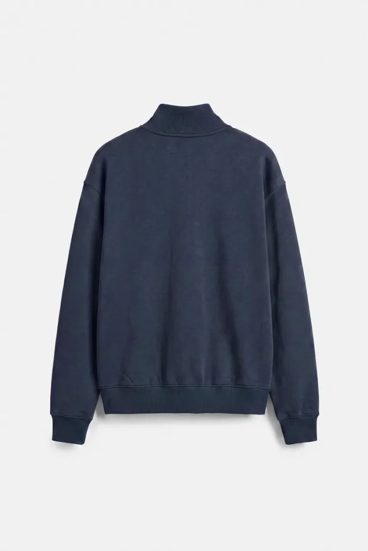 Pull&Bear Zip-Neck Long Sleeve Sweat — Navy