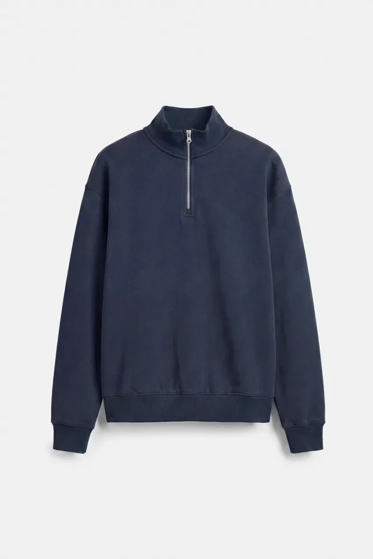 Pull&Bear Zip-Neck Long Sleeve Sweat — Navy