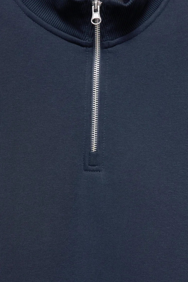 Pull&Bear Zip-Neck Long Sleeve Sweat — Navy