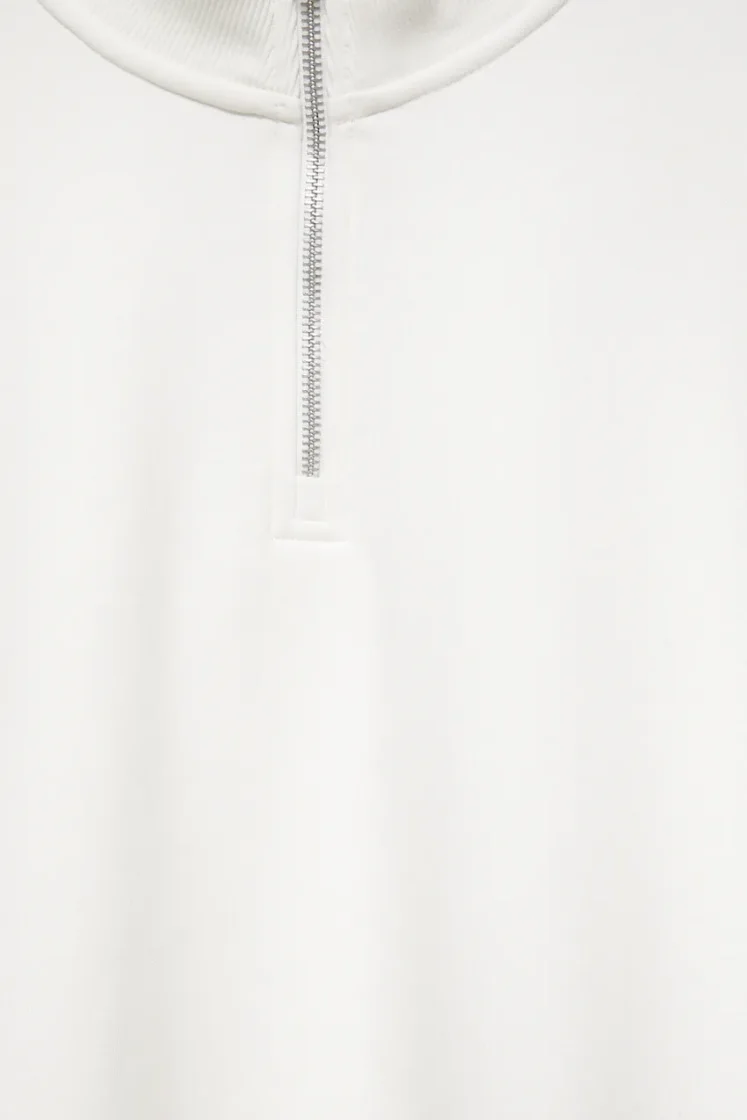 Pull&Bear Zip-Neck Long Sleeve Sweat — Off White