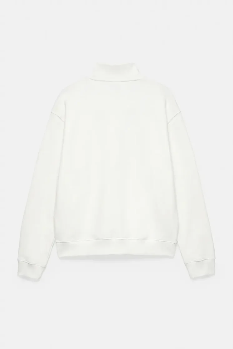 Pull&Bear Zip-Neck Long Sleeve Sweat — Off White