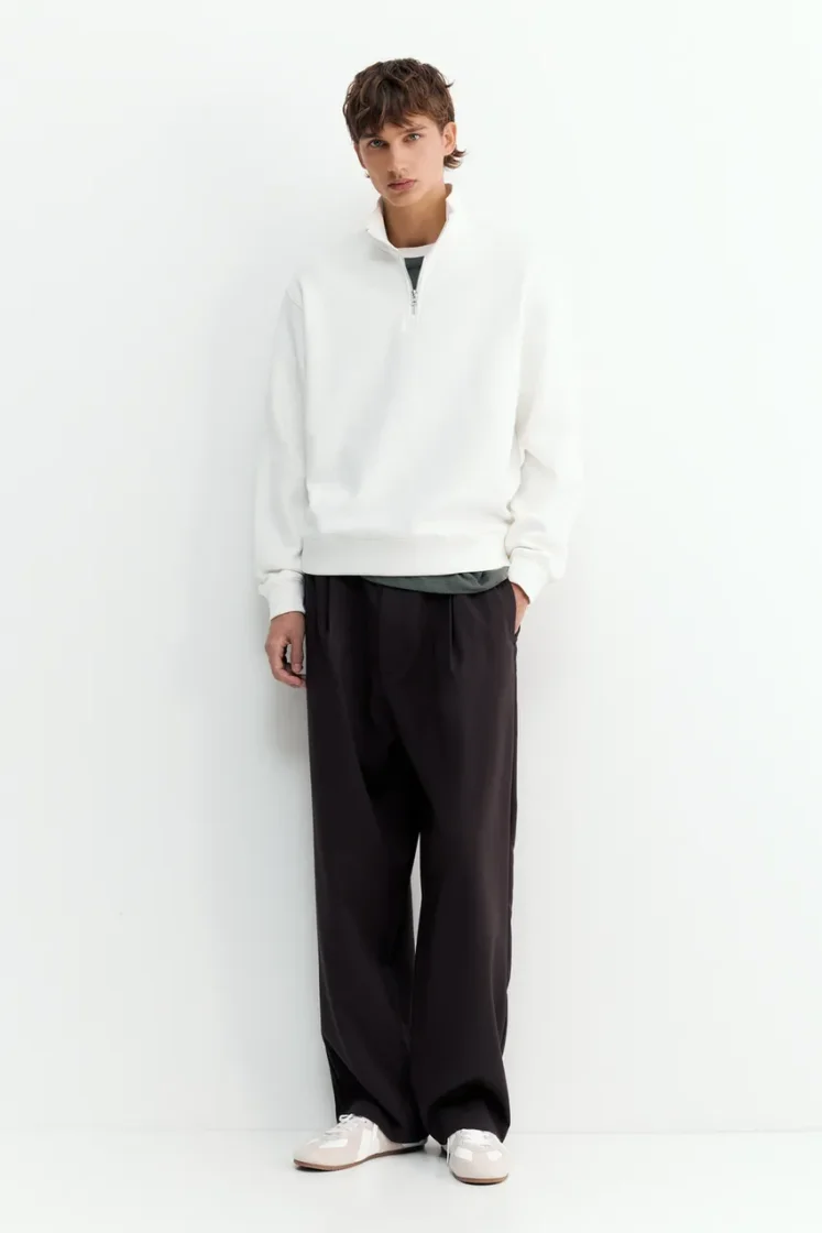 Pull&Bear Zip-Neck Long Sleeve Sweat — Off White