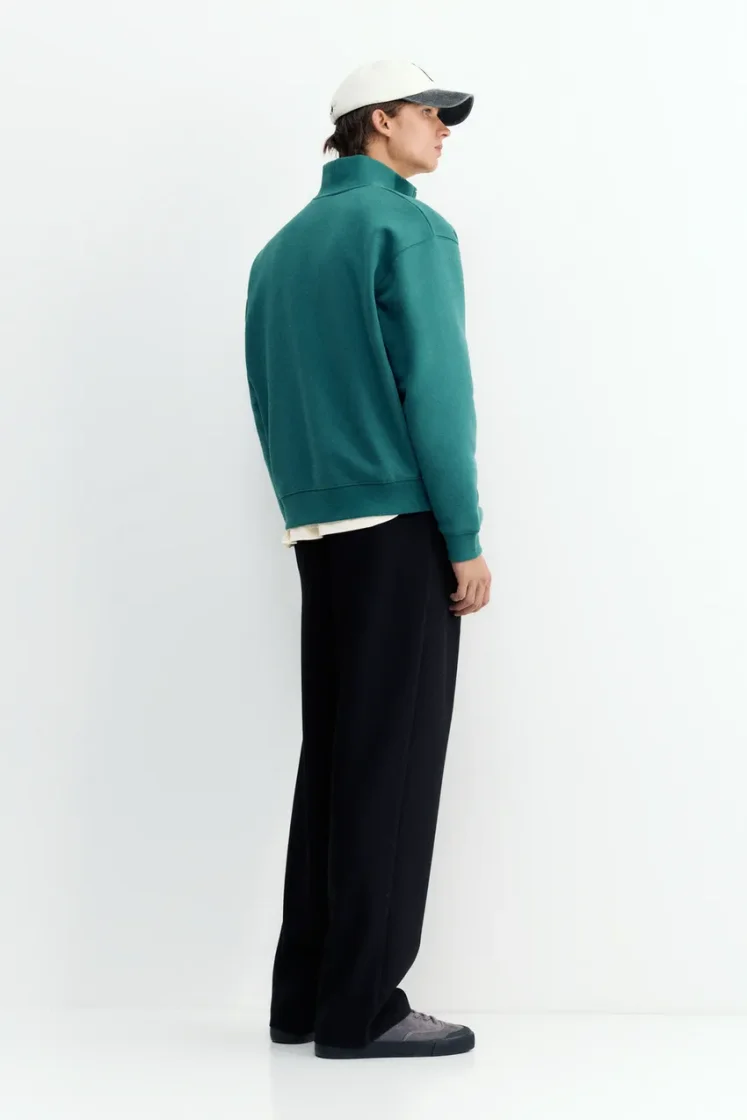 Pull&Bear Zip-Neck Long Sleeve Sweat — Teal