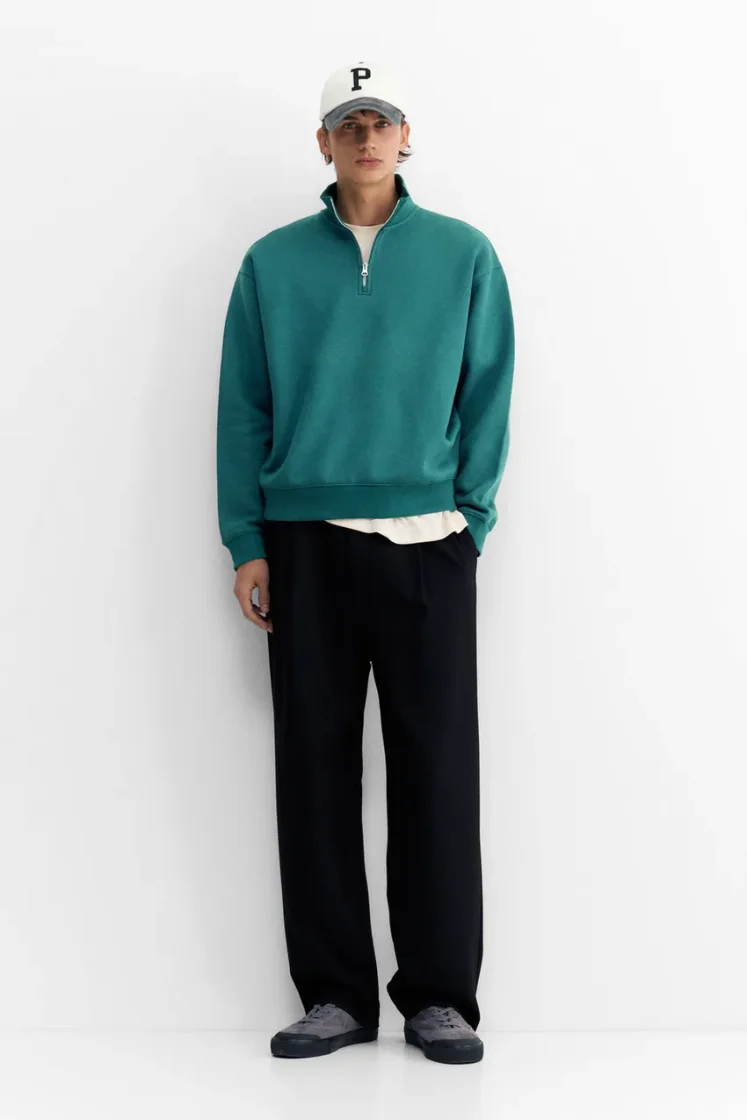 Pull&Bear Zip-Neck Long Sleeve Sweat — Teal