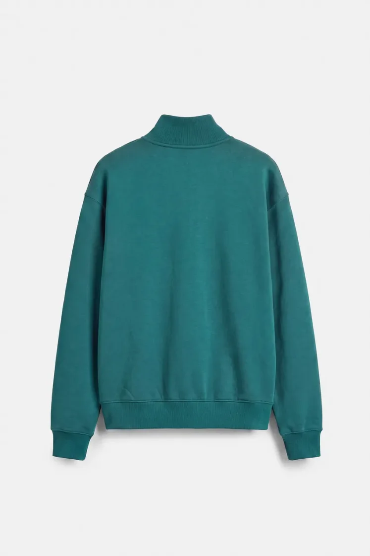 Pull&Bear Zip-Neck Long Sleeve Sweat — Teal