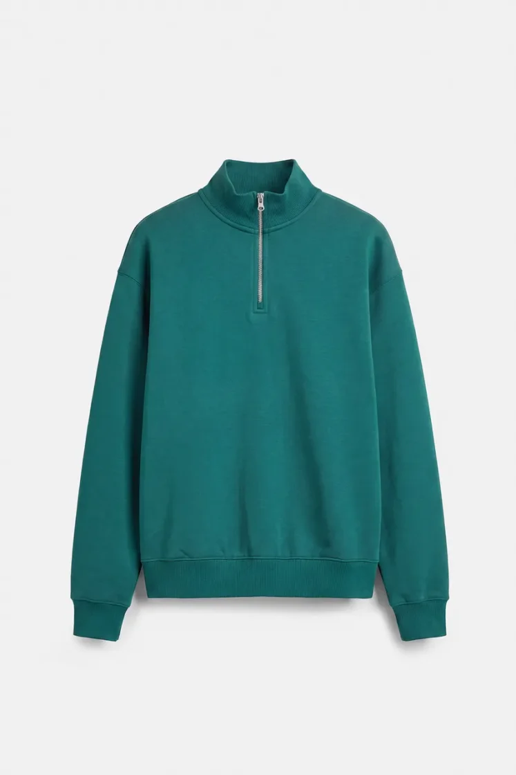 Pull&Bear Zip-Neck Long Sleeve Sweat — Teal