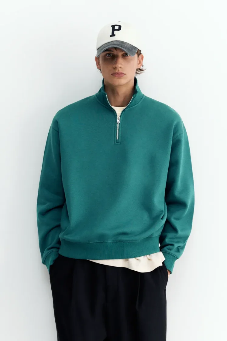 Pull&Bear Zip-Neck Long Sleeve Sweat — Teal
