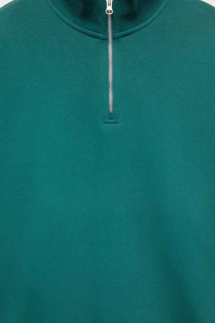Pull&Bear Zip-Neck Long Sleeve Sweat — Teal