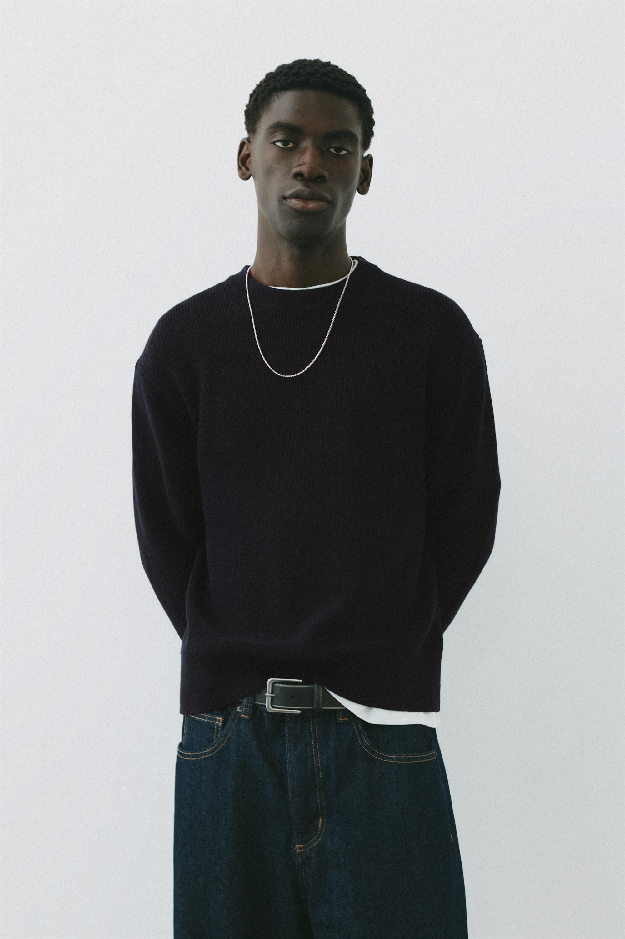 Pull&Bear Essential Cotton Crewneck Sweate — Noir