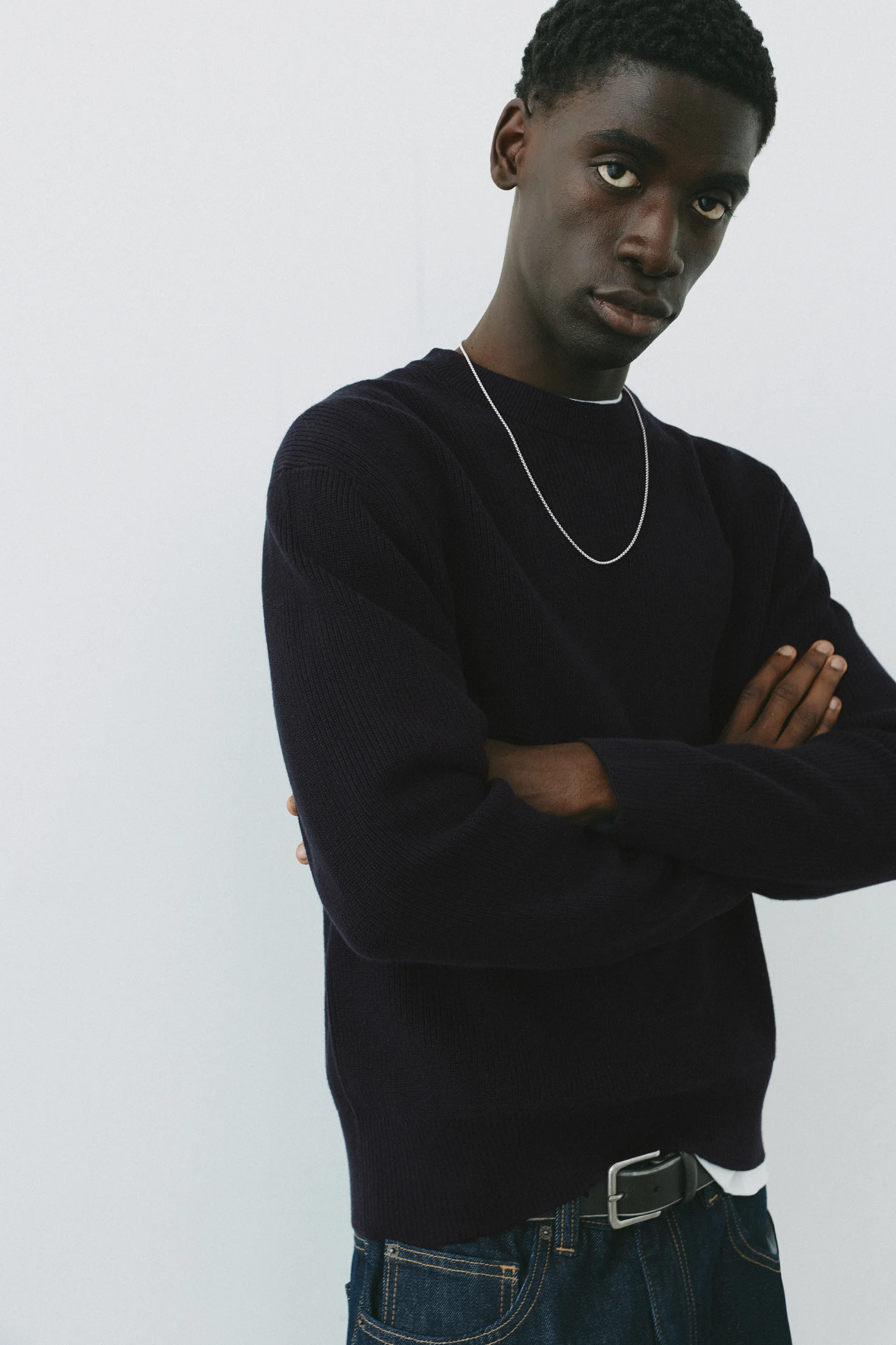 Pull&Bear Essential Cotton Crewneck Sweate — Noir