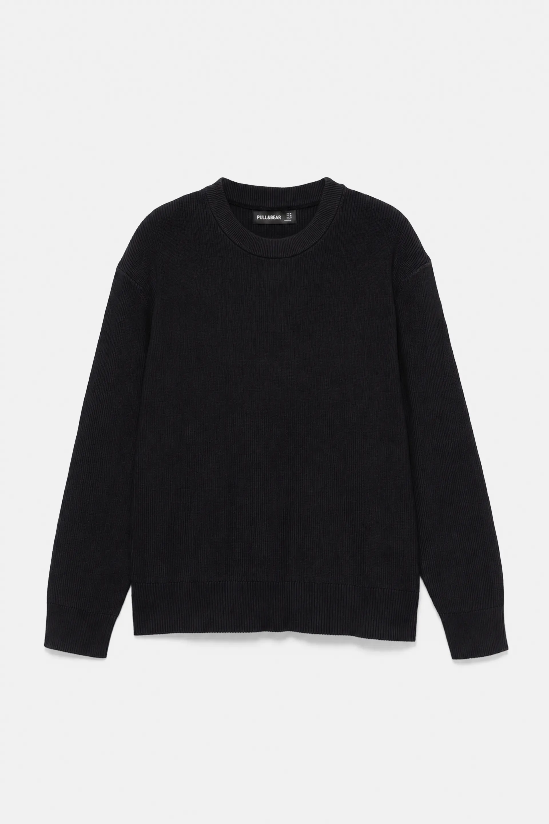 Pull&Bear Essential Cotton Crewneck Sweate — Noir
