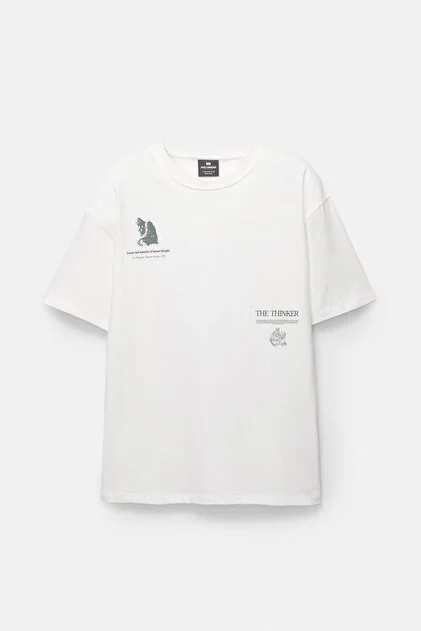 Pull&Bear Rodin Le Penseur White Tee — White