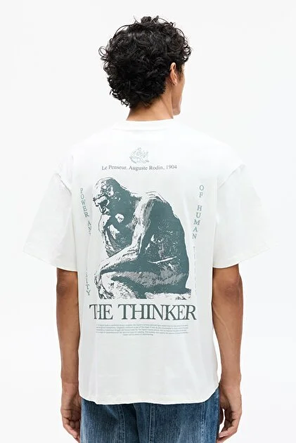 Pull&Bear Rodin Le Penseur White Tee — White