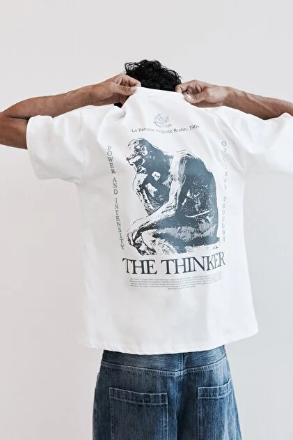 Pull&Bear Rodin Le Penseur White Tee — White