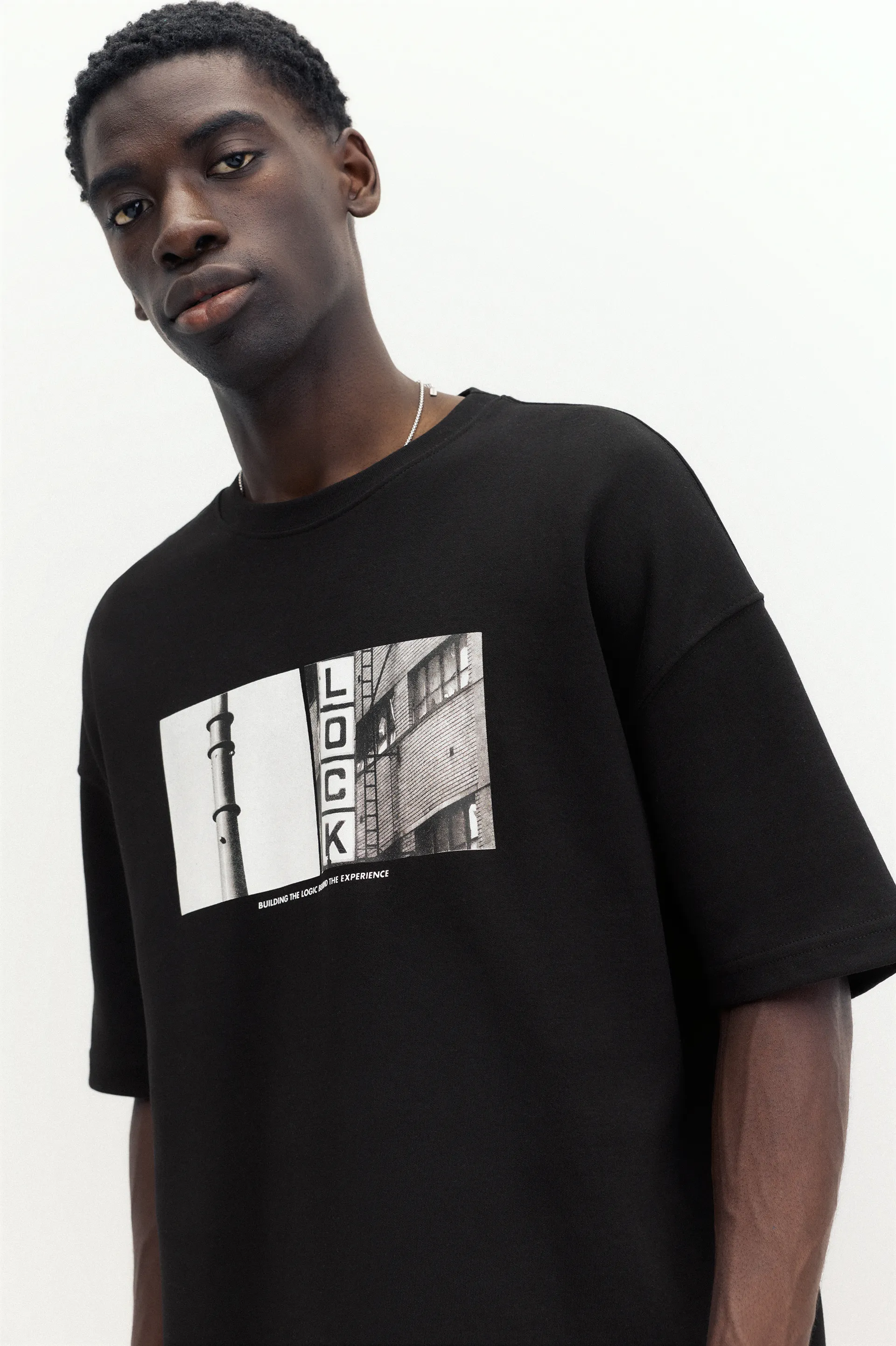 Pull&Bear Photo Print Short-Sleeve Sweat — Noir