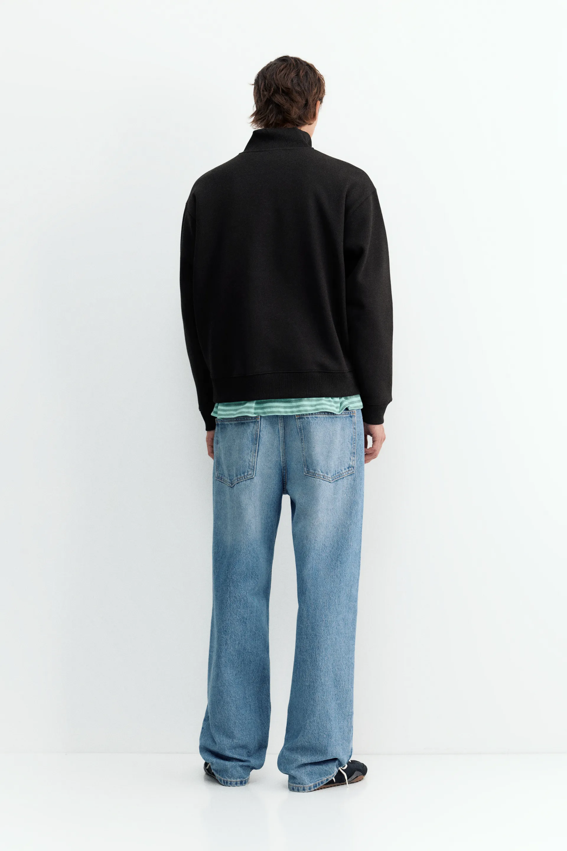 Pull&Bear Zip-Neck Long Sleeve Sweat — Noir