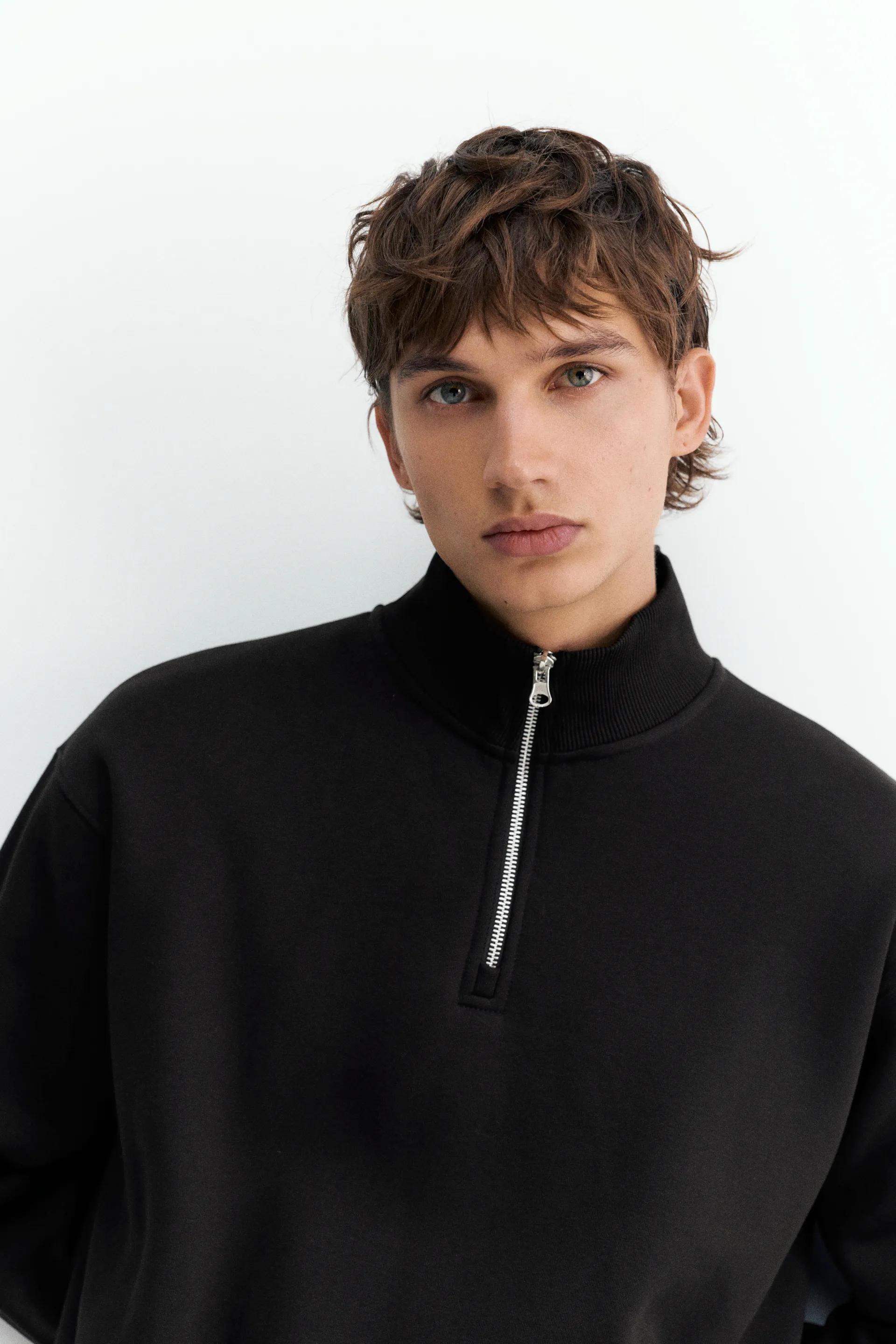Pull&Bear Zip-Neck Long Sleeve Sweat — Noir