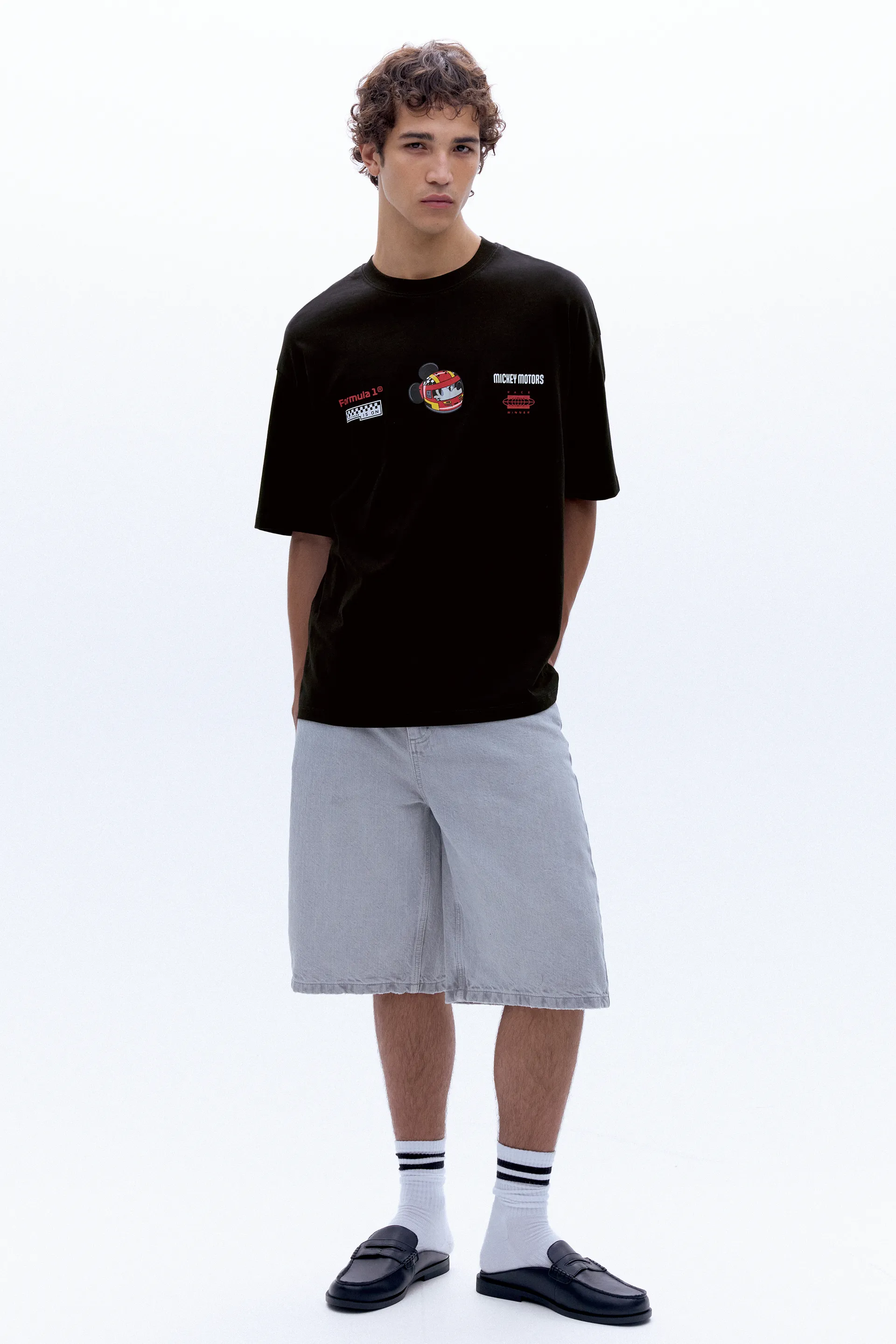 Pull&Bear Disney x F1 Mickey Motors Tee — Noir