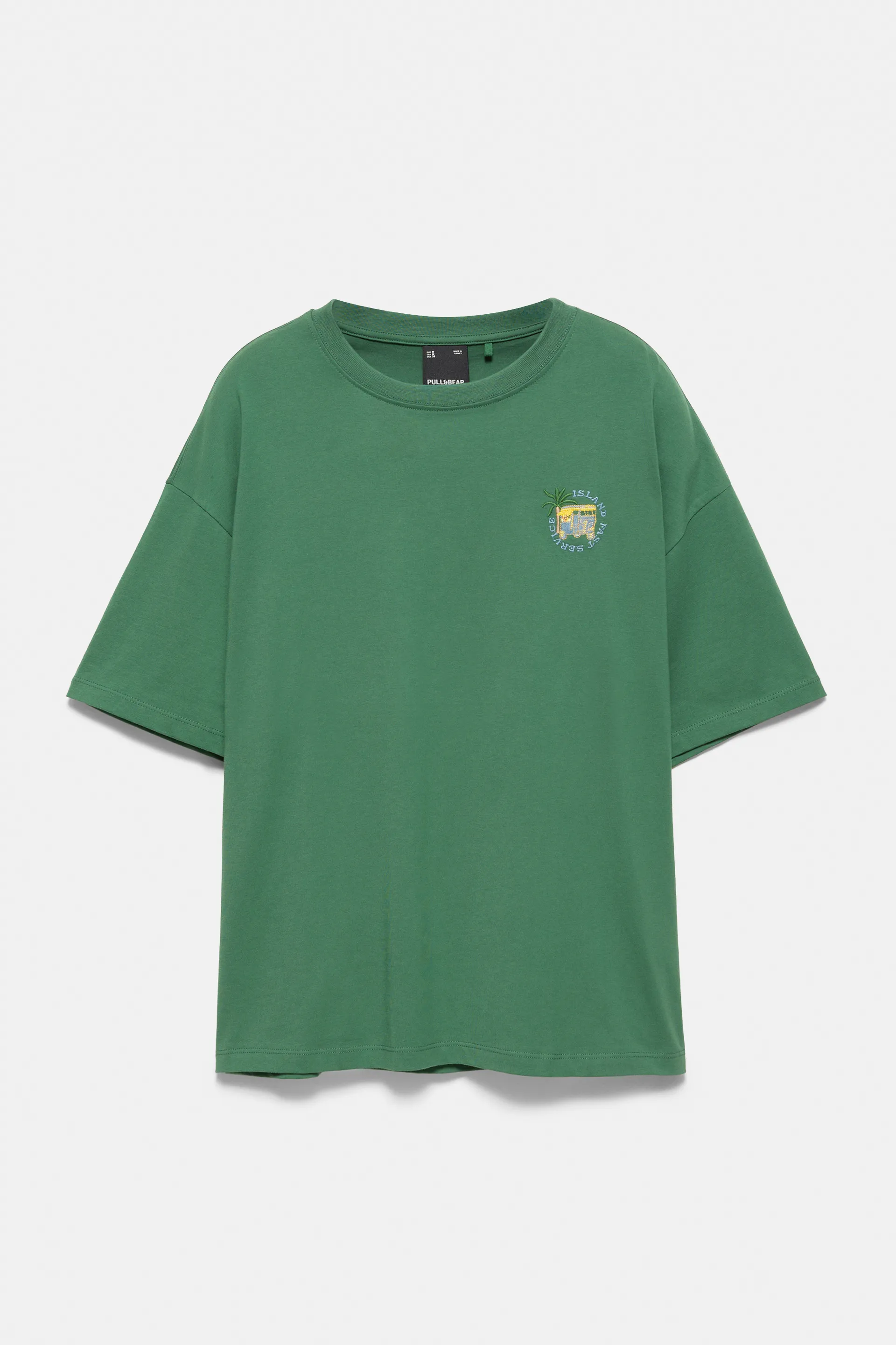 Pull&Bear Embroidered Relaxed Tee — Vert vigoré sombre