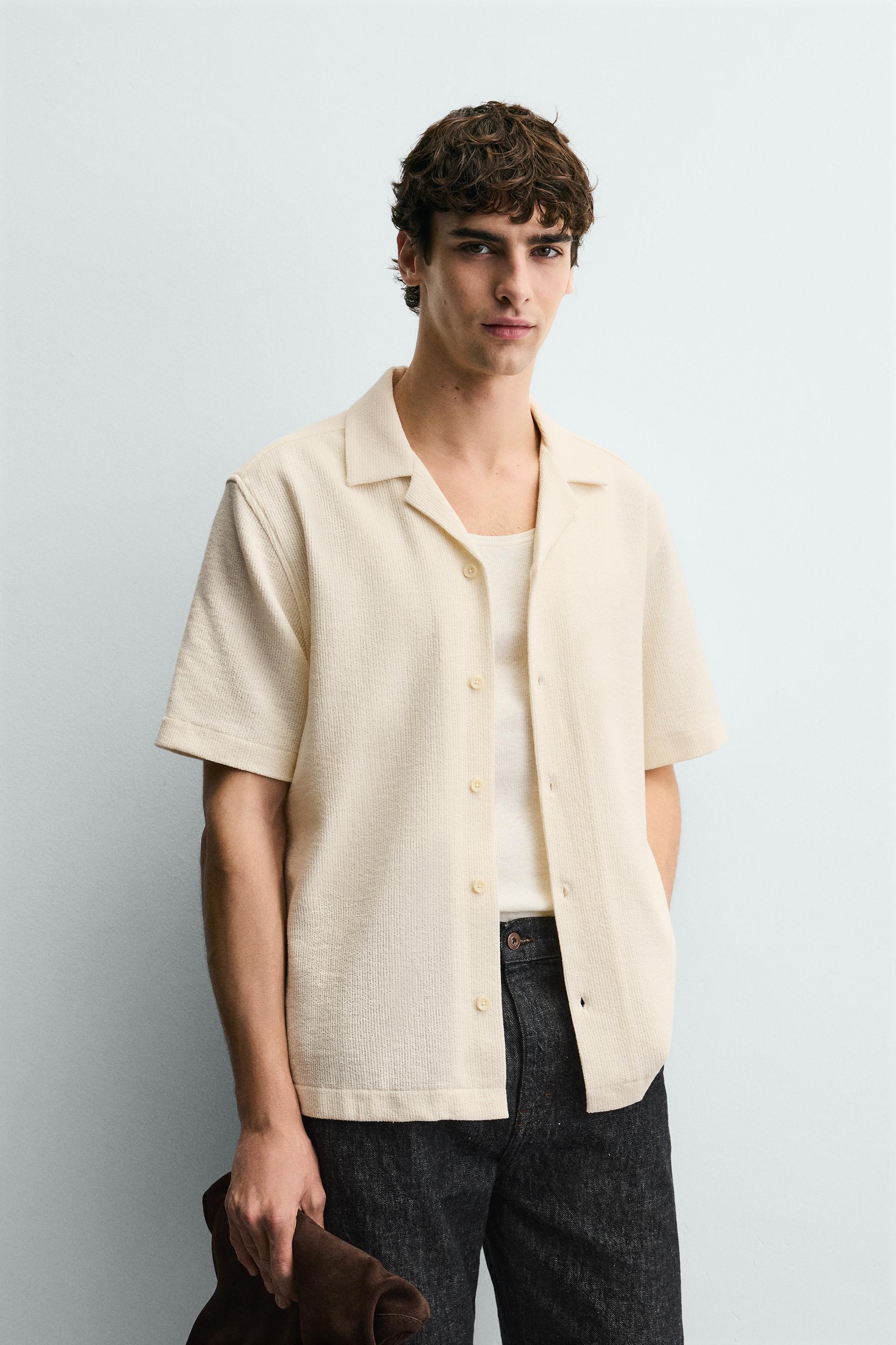 Zara Textured Bowling Shirt — Beige