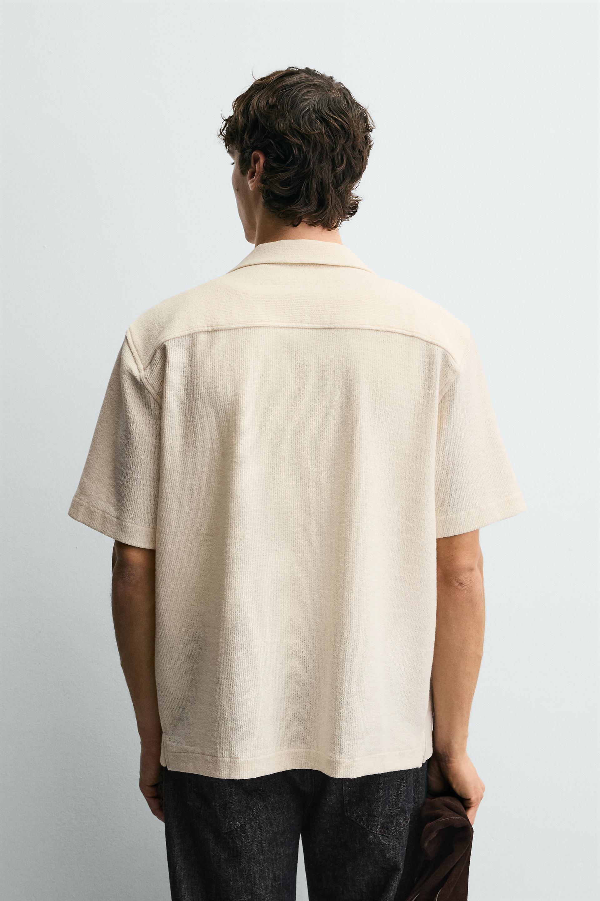 Zara Textured Bowling Shirt — Beige